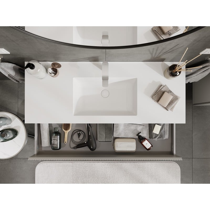 Mexen Rivel koupelnová skříňka 120 cm s umyvadlem Otis, 2 zásuvky, profilovaná, šedá matná/bílá matná -