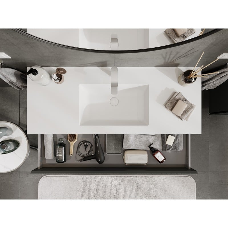 Mexen Rivel koupelnová skříňka 120 cm s umyvadlem Otis, 2 zásuvky, rýhovaná, grafit mat/bílá mat -