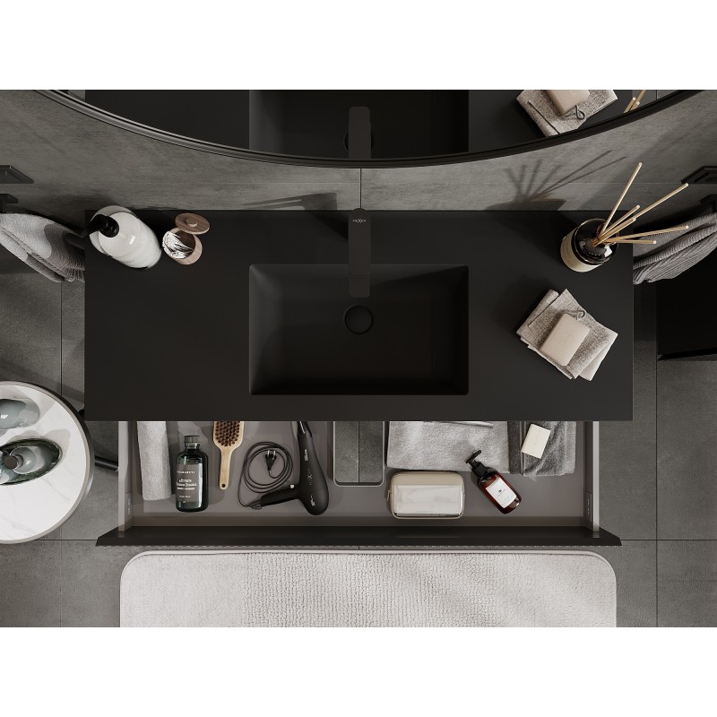 Mexen Rivel koupelnová skříňka 120 cm s umyvadlem Otis, 2 zásuvky, rýhovaná , černá mat - 91A20-12047-2-BFF71-W18M71