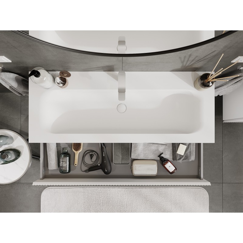 Mexen Rivel koupelnová skříňka 120 cm s umyvadlem Vela, 2 zásuvky, drážkovaná, bílá mat - 91A20-12047-2-BFF01-W23M01