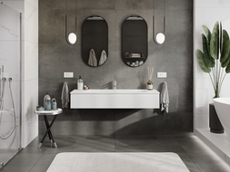 Mexen Rivel koupelnová skříňka 140 cm s umyvadlem Vela, 1 zásuvka, rýhovaná, bílá mat - 91A20-14023-1-BF01-W23M01