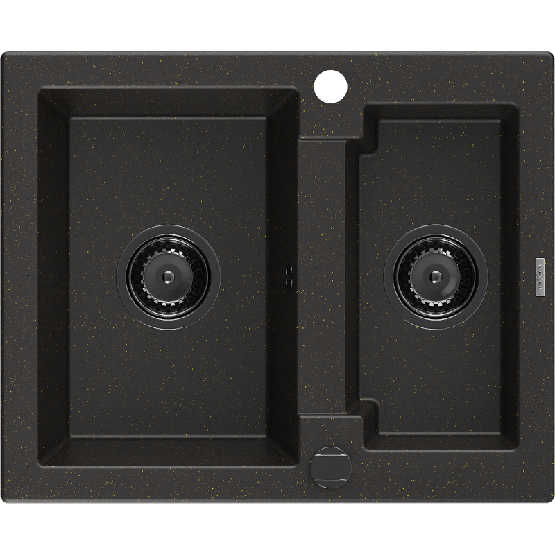 Mexen Carlos granitový dřez 1,5-komorový 582 x 475 mm, černý/zlatý metalik, černý sifon - 6518581500-75-B