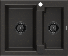 Mexen Carlos granitový dřez 1,5-komorový 582 x 475 mm, černý/zlatý metalik, černý sifon - 6518581500-75-B