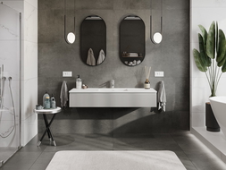 Mexen Rivel koupelnová skříňka 140 cm s umyvadlem Otis, 1 zásuvka, frézovaná, šedá mat/bílá mat - 91A20-14023-1-BF62-W18M01