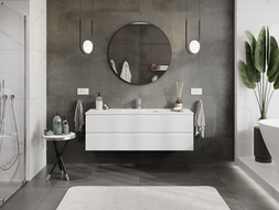 Mexen Rivel koupelnová skříňka 140 cm s umyvadlem Otis, 2 zásuvky, rýhovaná, bílá matná - 91A20-14047-2-BFF01-W18M01