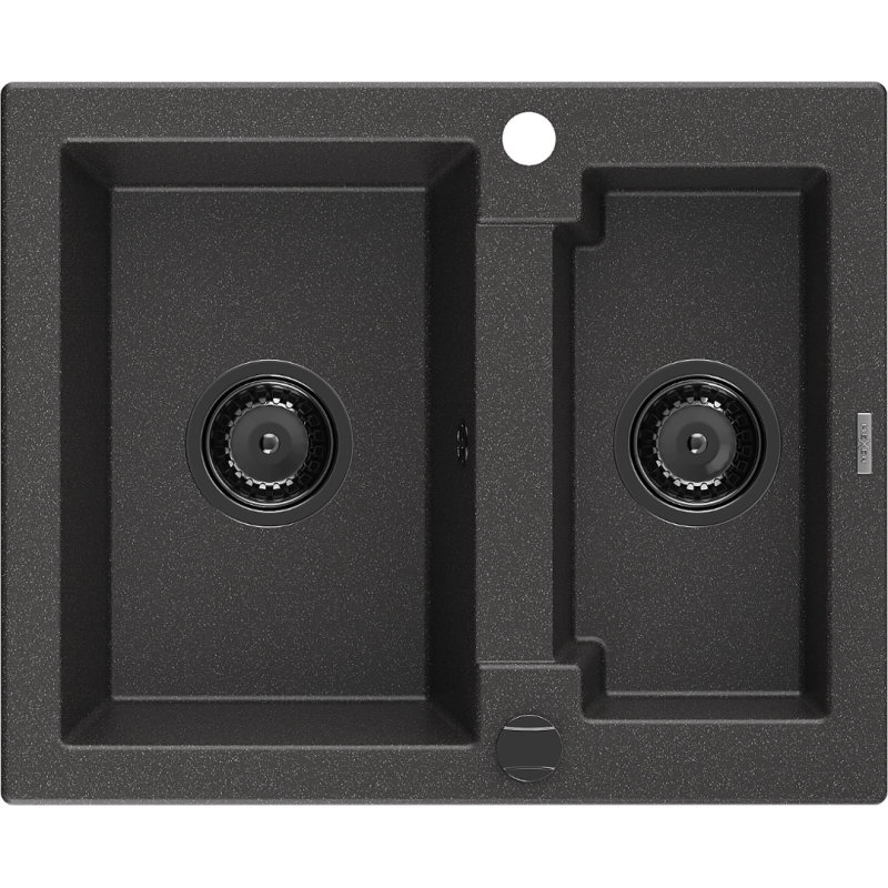 Mexen Carlos dřez žulový 1,5-komorový 582 x 475 mm, černý s barevnými skvrnami, černý sifon - 6518581500-76-B