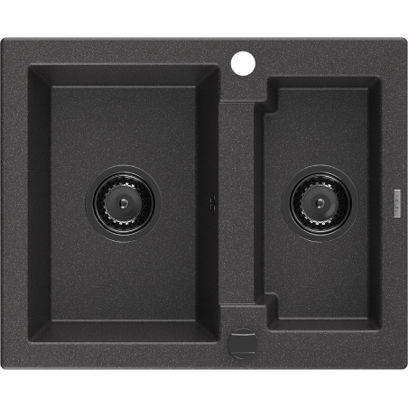 Mexen Carlos dřez žulový 1,5-komorový 582 x 475 mm, černý s barevnými skvrnami, černý sifon - 6518581500-76-B