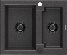 Mexen Carlos dřez žulový 1,5-komorový 582 x 475 mm, černý s barevnými skvrnami, černý sifon - 6518581500-76-B