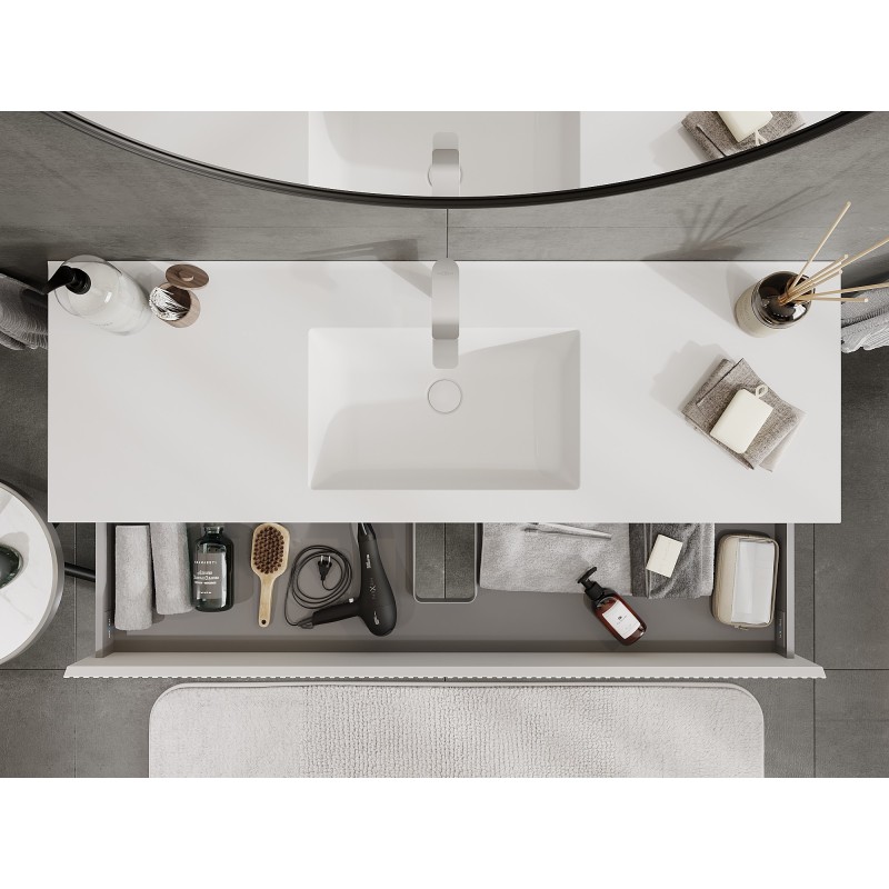 Mexen Rivel koupelnová skříňka 140 cm s umyvadlem Otis, 2 zásuvky, rýhovaná, bílá matná - 91A20-14047-2-BFF01-W18M01