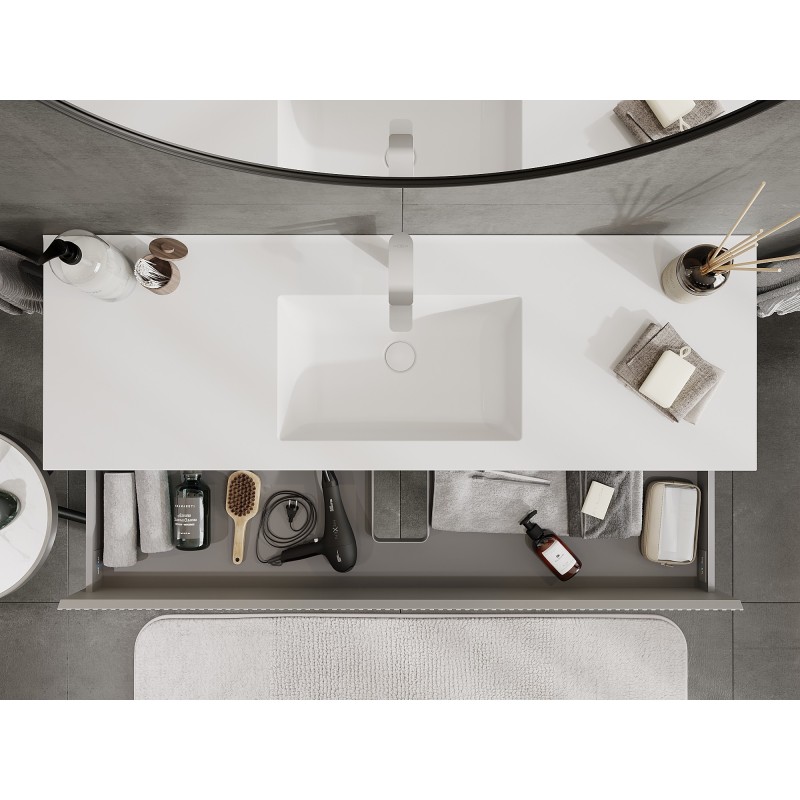 Mexen Rivel koupelnová skříňka 140 cm s umyvadlem Otis, 2 zásuvky, drážkovaná, šedá matná/bílá matná -