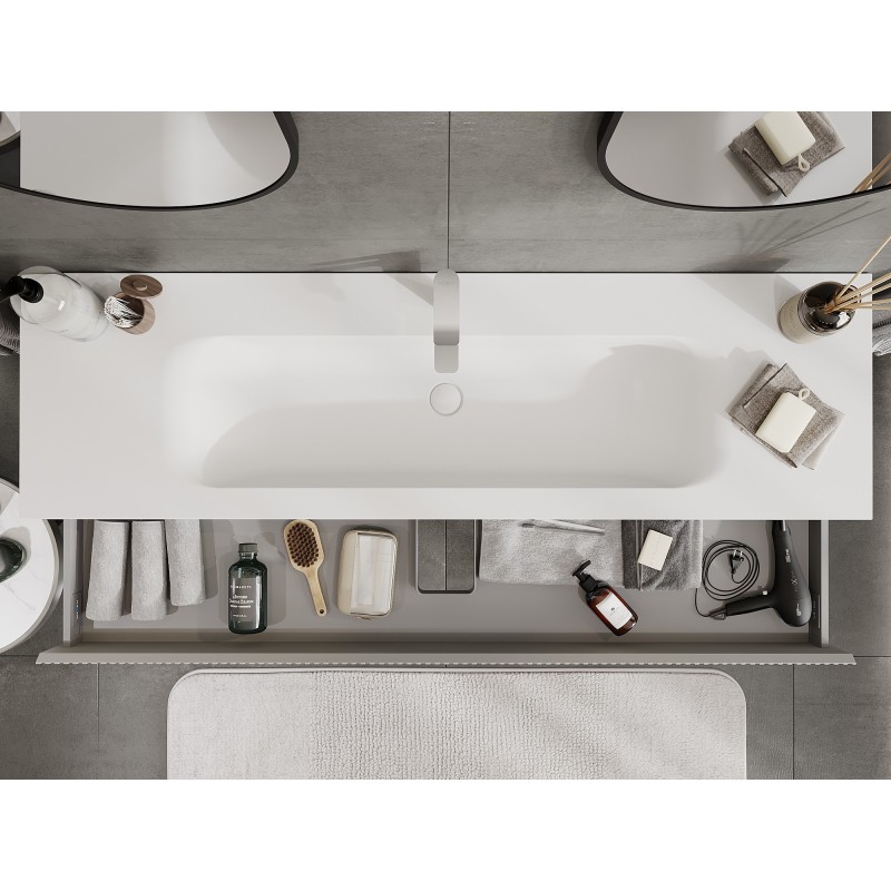 Mexen Rivel koupelnová skříňka 140 cm s umyvadlem Vela, 1 zásuvka, drážkovaná, šedá mat/bílá mat - 91A20-16023-1-BF62-W23M01