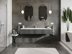 Mexen Rivel koupelnová skříňka 160 cm s umyvadlem Vela, 1 zásuvka, drážkovaná, grafit mat/bílá mat -