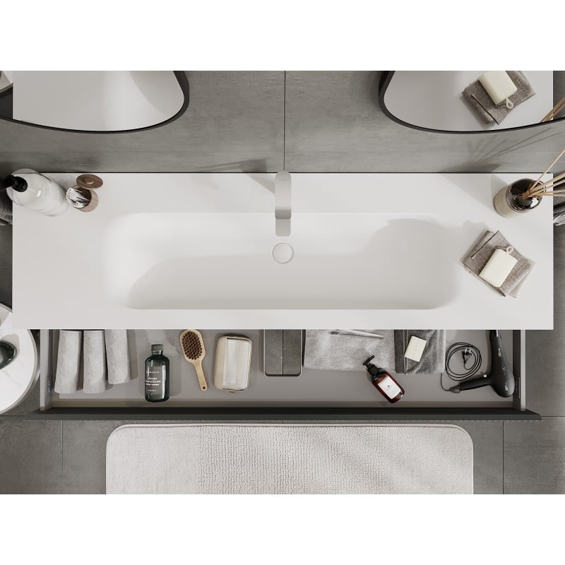 Mexen Rivel koupelnová skříňka 160 cm s umyvadlem Vela, 1 zásuvka, drážkovaná, grafit mat/bílá mat -