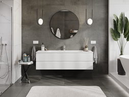 Mexen Rivel koupelnová skříňka 160 cm s umyvadlem Vela, 2 zásuvky, drážkovaná, bílá matná - 91A20-16047-2-BFF01-W23M01