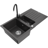 Mexen Matias granitový dřez 1,5-komorový s odkapávačem a kuchyňskou baterií Telma, černý s kropením - 6502-76-670200-70