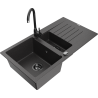 Mexen Matias granitový dřez 1,5 komorový s odkapávačem a kuchyňskou baterií Telma, černý strakatý - 6502-76-670200-70-B