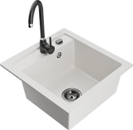 Mexen Vito granitový dřez 1-komorový s kuchyňskou baterií Telma, bílý - 6503-20-670200-70