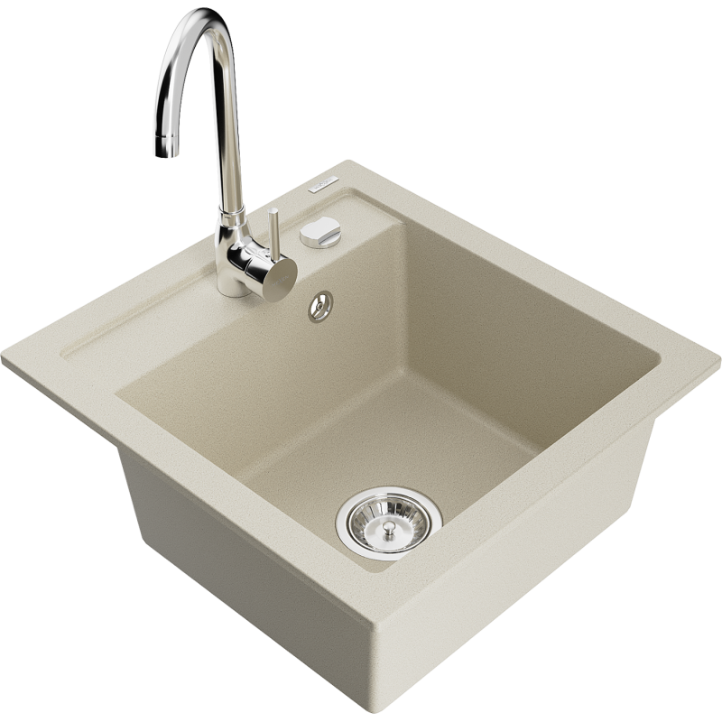 Mexen Vito granitový dřez s 1 komorou a kuchyňskou baterií Telma, béžový - 6503-69-670200-00