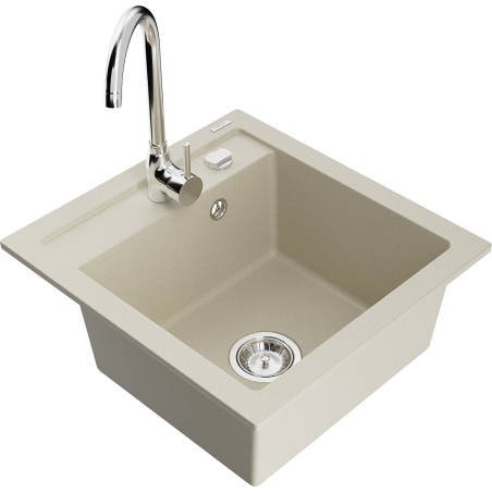 Mexen Vito granitový dřez s 1 komorou a kuchyňskou baterií Telma, béžový - 6503-69-670200-00