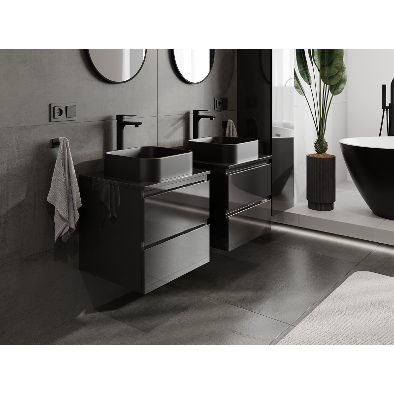 Mexen Orio koupelnová skříňka pod umyvadlo 50 cm, 2 zásuvky, černý lesk - 91A10-05047-2-BFF70