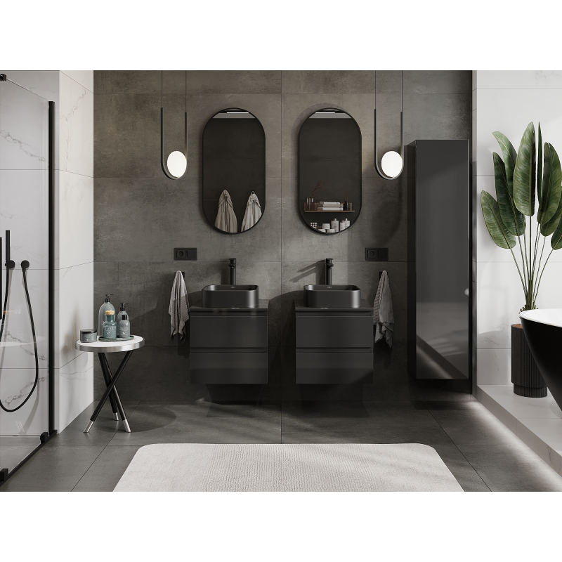 Mexen Orio koupelnová skříňka pod umyvadlo 50 cm, 2 zásuvky, černý lesk - 91A10-05047-2-BFF70