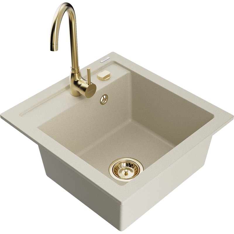 Mexen Vito granitový dřez 1-komorový s kuchyňskou baterií Telma, béžový - 6503-69-670200-50