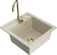 Mexen Vito granitový dřez 1-komorový s kuchyňskou baterií Telma, béžový - 6503-69-670200-50