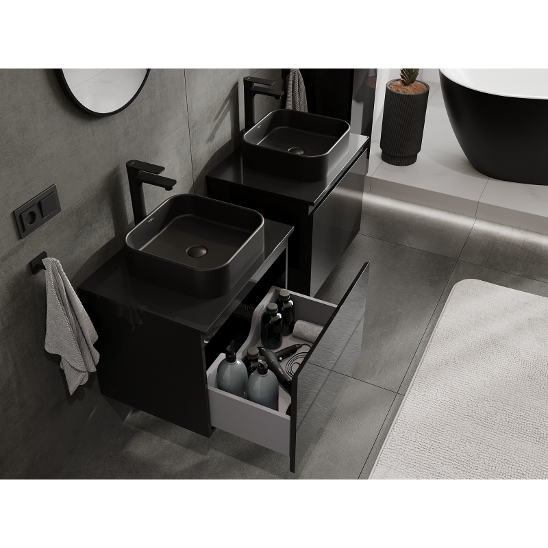 Mexen Orio koupelnová skříňka pod umyvadlo 60 cm, 1 zásuvka, černý lesk - 91A10-06047-1-BF70