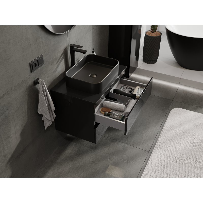 Mexen Orio koupelnová skříňka pod umyvadlo 70 cm, 2 zásuvky, černý lesk - 91A10-07047-2-BFF70