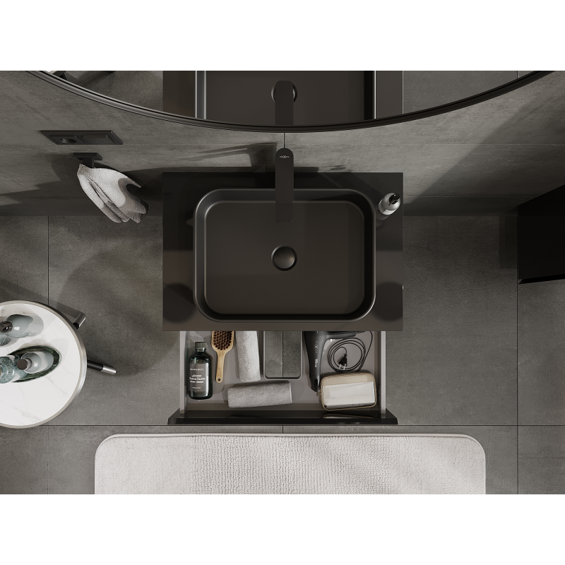 Mexen Orio koupelnová skříňka pod umyvadlo 70 cm, 2 zásuvky, černý lesk - 91A10-07047-2-BFF70