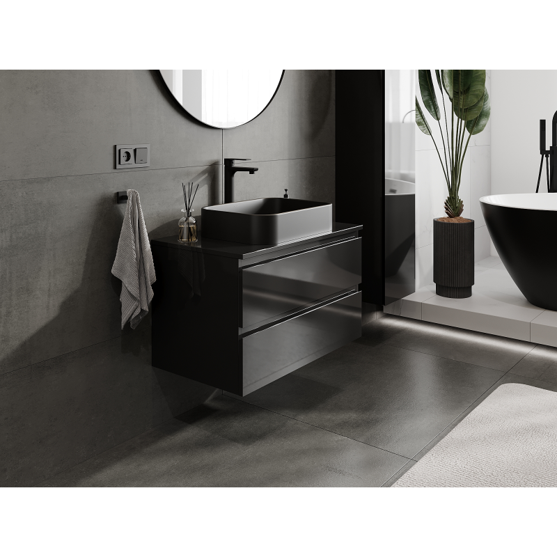 Mexen Orio koupelnová skříňka pod umyvadlo 80 cm, 2 zásuvky, černý lesk - 91A10-08047-2-BFF70