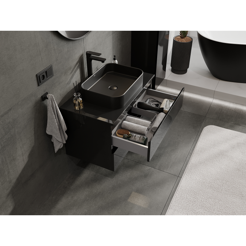 Mexen Orio koupelnová skříňka pod umyvadlo 80 cm, 2 zásuvky, černý lesk - 91A10-08047-2-BFF70