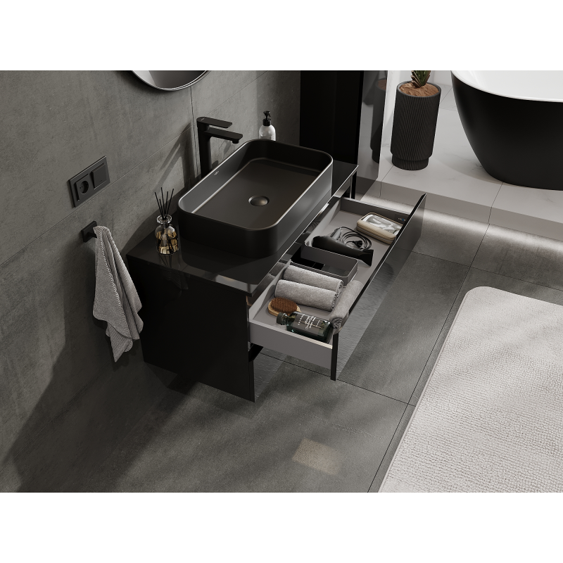 Mexen Orio koupelnová skříňka pod umyvadlo 90 cm, 2 zásuvky, černý lesk - 91A10-09047-2-BFF70