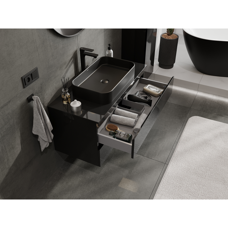 Mexen Orio koupelnová skříňka pod umyvadlo 100 cm, 2 zásuvky, černý lesk - 91A10-10047-2-BFF70