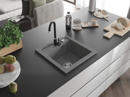 Mexen Vito granitový dřez 1-komorový s kuchyňskou baterií Telma, šedý - 6503-71-670200-70