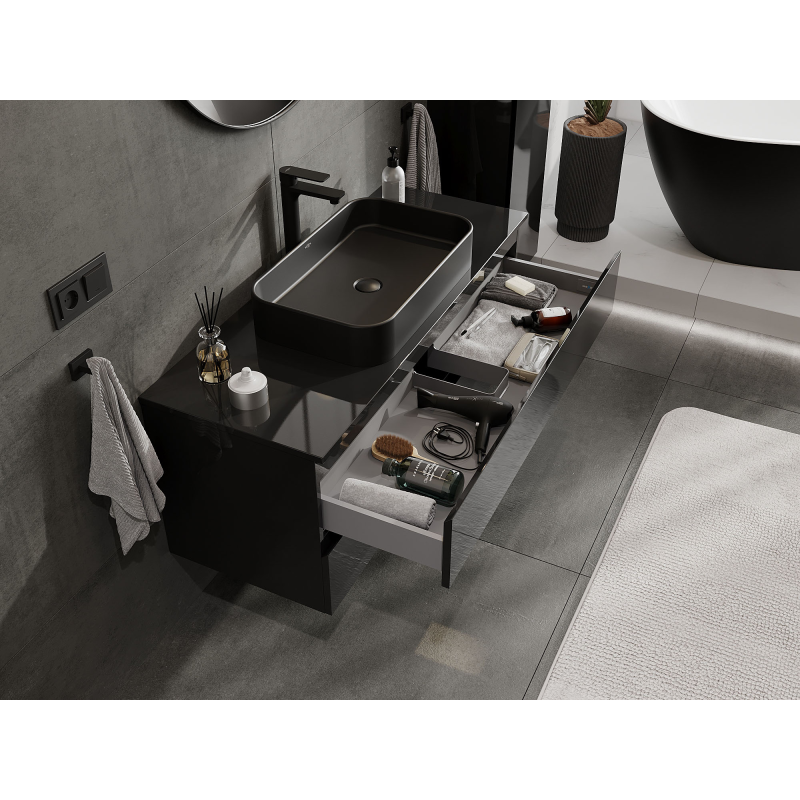 Mexen Orio koupelnová skříňka pod umyvadlo 120 cm, 2 zásuvky, černý lesk - 91A10-12047-2-BFF70