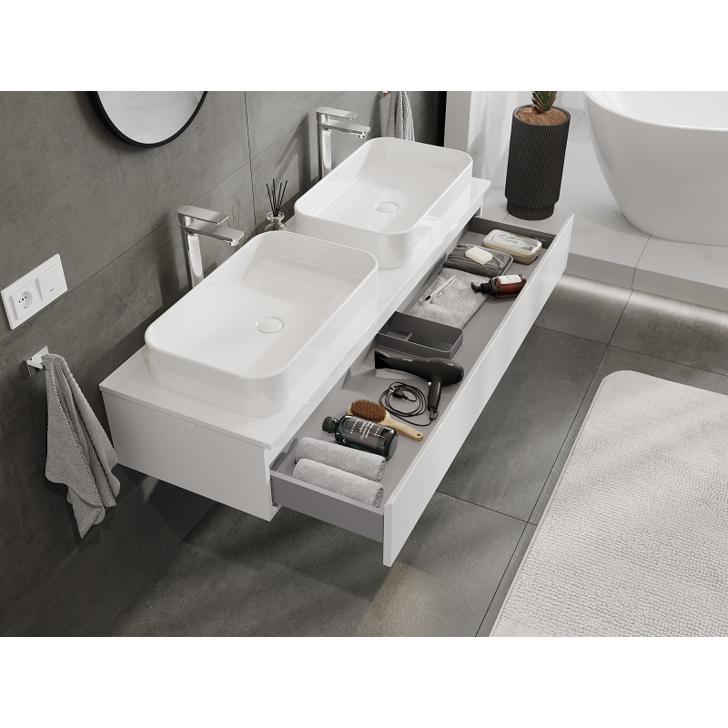 Mexen Orio koupelnová skříňka pod umyvadlo 140 cm, 1 zásuvka, bílý lesk - 91A10-14023-1-BF00