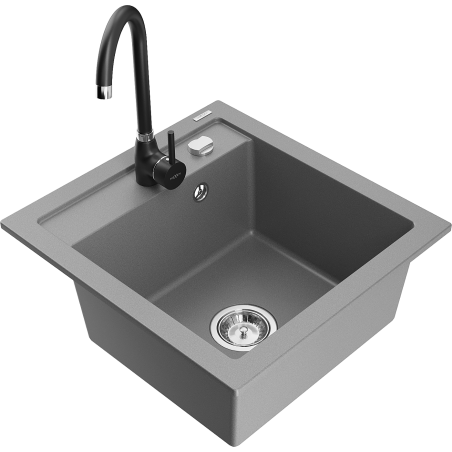 Mexen Vito granitový dřez 1-komorový s kuchyňskou baterií Telma, šedý - 6503-71-670200-70