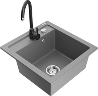 Mexen Vito granitový dřez 1-komorový s kuchyňskou baterií Telma, šedý - 6503-71-670200-70