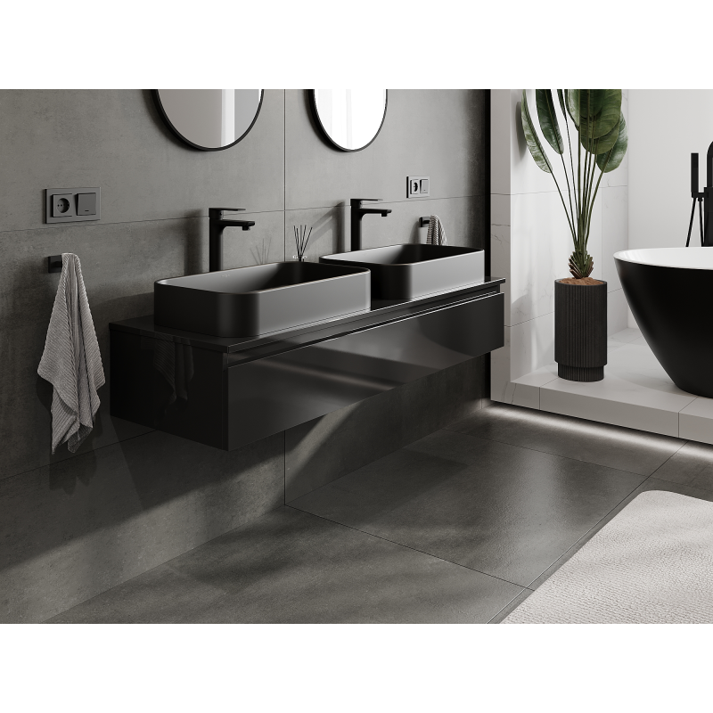 Mexen Orio koupelnová skříňka pod umyvadlo 140 cm, 1 zásuvka, černý lesk - 91A10-14023-1-BF70