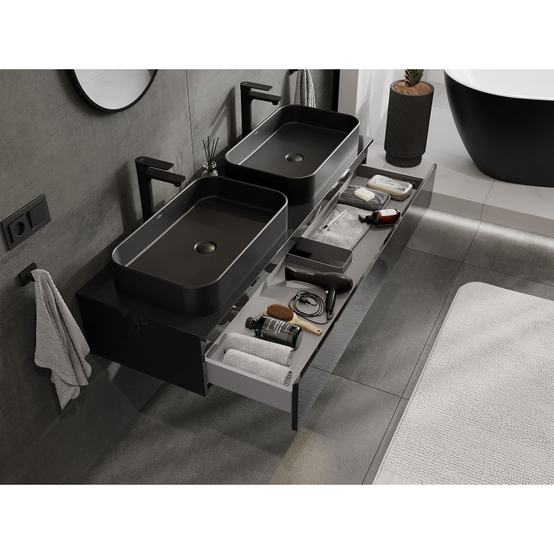 Mexen Orio koupelnová skříňka pod umyvadlo 140 cm, 1 zásuvka, černý lesk - 91A10-14023-1-BF70