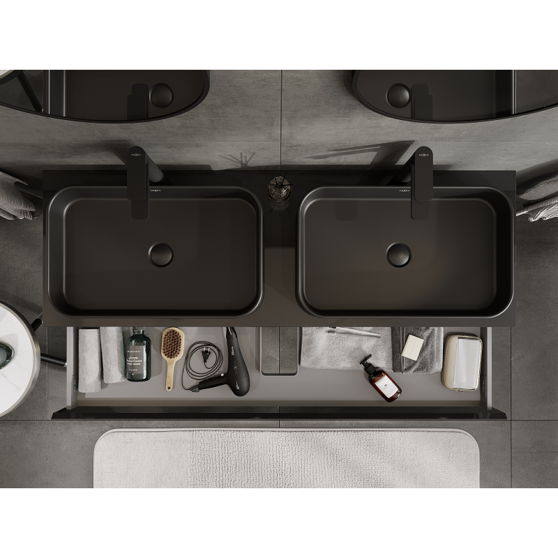 Mexen Orio koupelnová skříňka pod umyvadlo 140 cm, 1 zásuvka, černý lesk - 91A10-14023-1-BF70