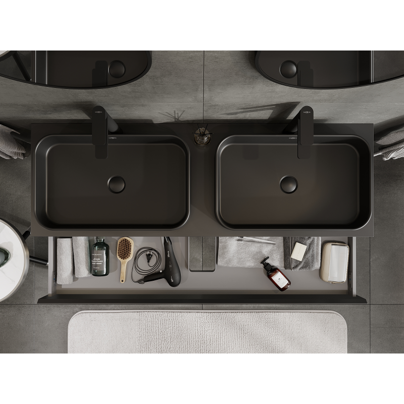 Mexen Orio koupelnová skříňka pod umyvadlo 140 cm, 1 zásuvka, černý mat - 91A10-14023-1-BF71