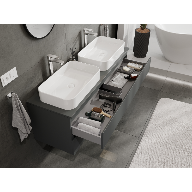 Mexen Orio koupelnová skříňka pod umyvadlo 140 cm, 2 zásuvky, grafit mat - 91A10-14047-2-BFF66