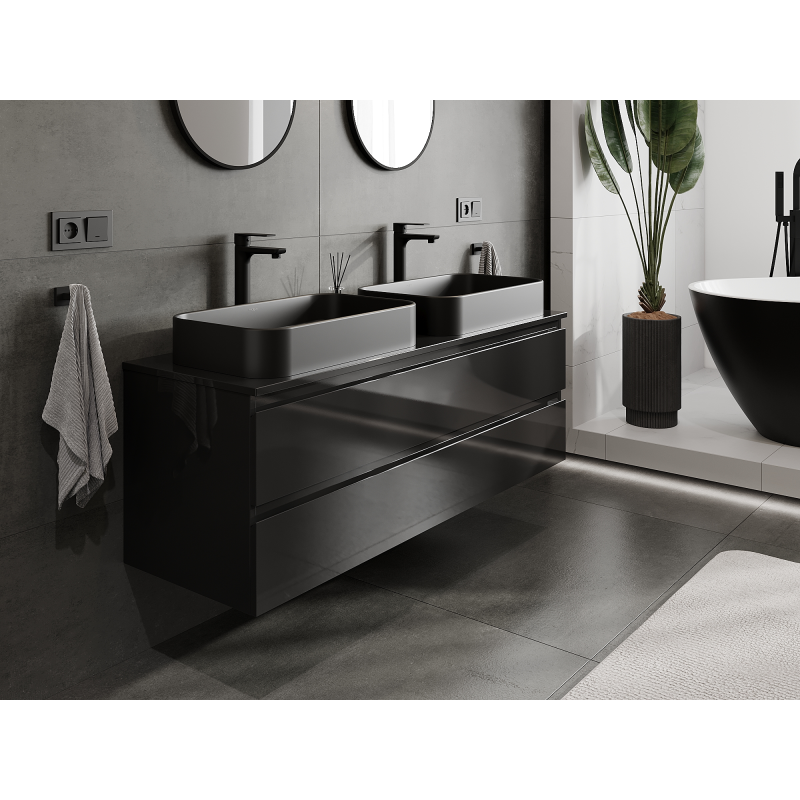 Mexen Orio koupelnová skříňka pod umyvadlo 140 cm, 2 zásuvky, černý lesk - 91A10-14047-2-BFF70