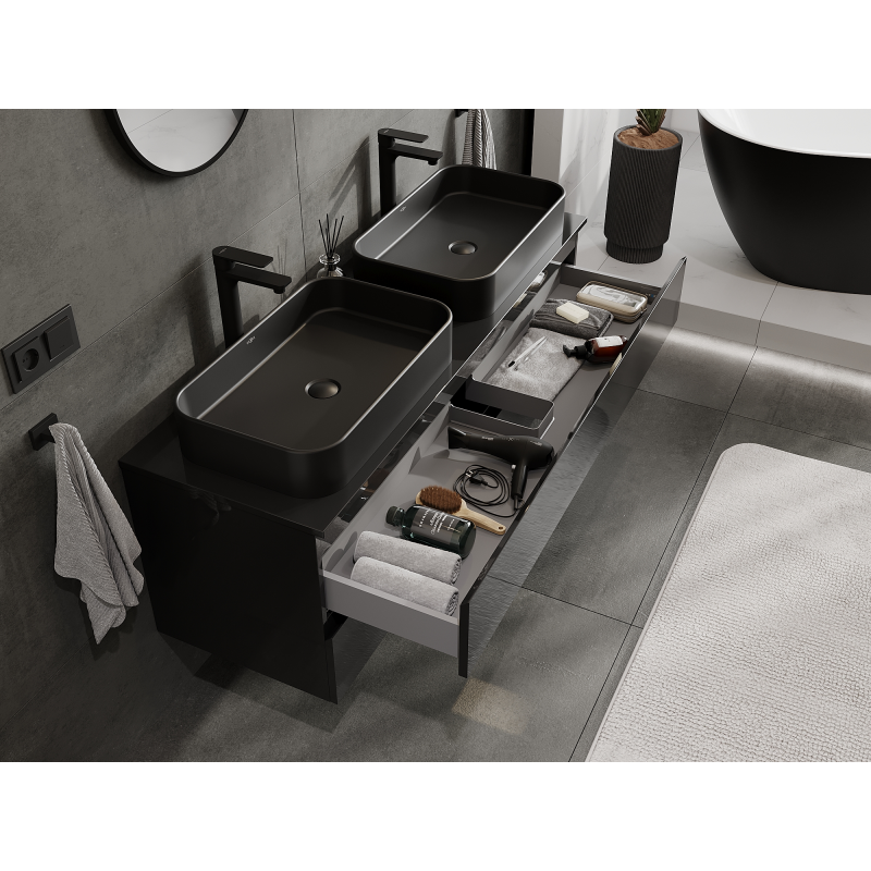 Mexen Orio koupelnová skříňka pod umyvadlo 140 cm, 2 zásuvky, černý lesk - 91A10-14047-2-BFF70