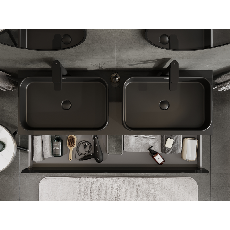 Mexen Orio koupelnová skříňka pod umyvadlo 140 cm, 2 zásuvky, černý lesk - 91A10-14047-2-BFF70