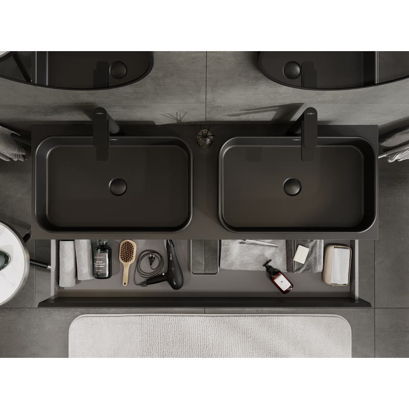 Mexen Orio koupelnová skříňka pod umyvadlo 140 cm, 2 zásuvky, černý mat - 91A10-14047-2-BFF71