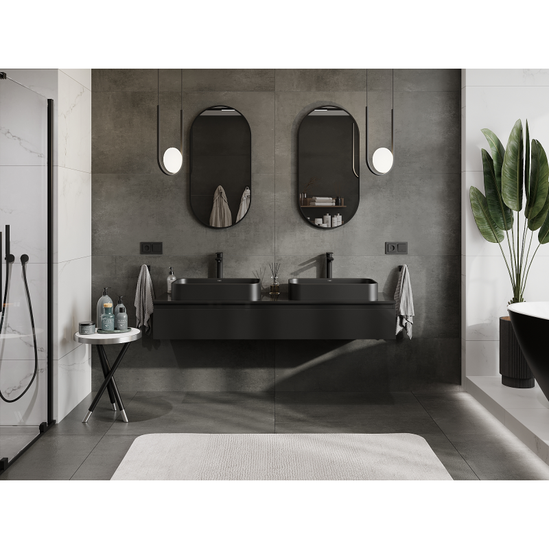 Mexen Orio koupelnová skříňka pod umyvadlo 160 cm, 1 zásuvka, černý lesk - 91A10-16023-1-BF70