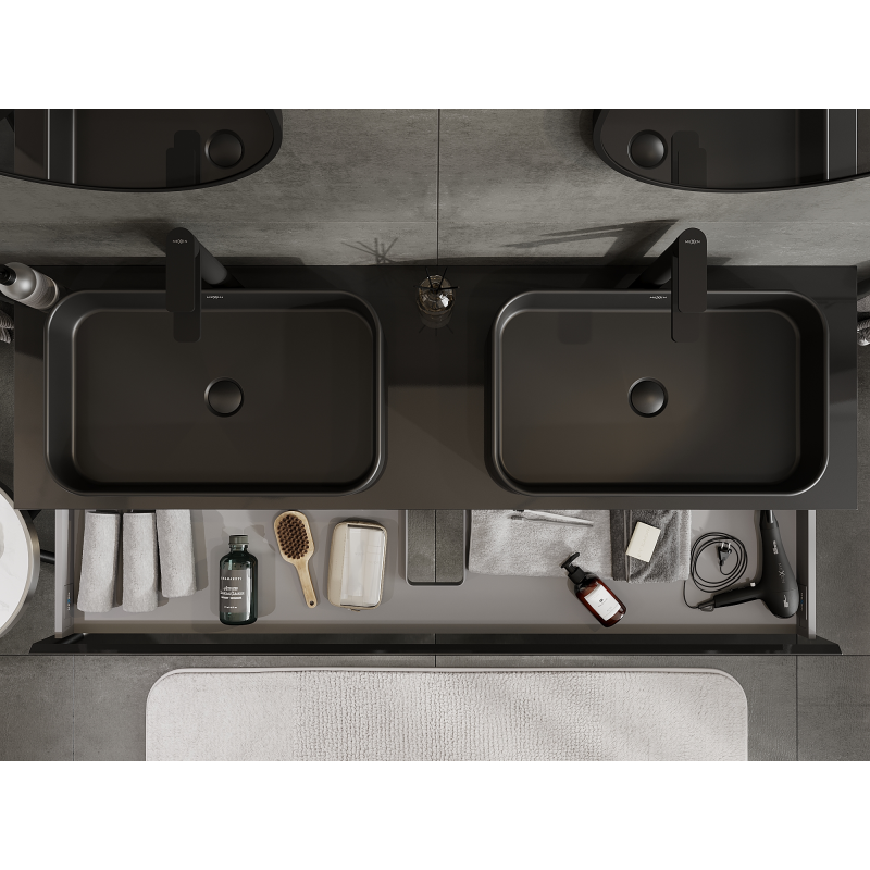 Mexen Orio koupelnová skříňka pod umyvadlo 160 cm, 1 zásuvka, černý lesk - 91A10-16023-1-BF70